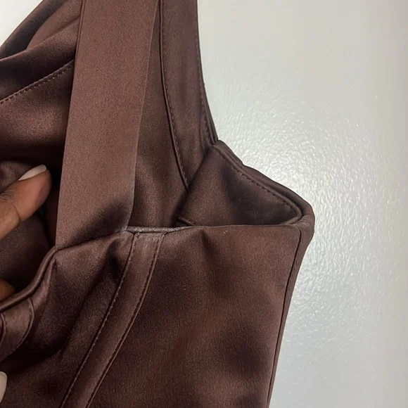 House of CB Faye Satin Pleated Corset Mini Dress in Chocolate Brown Dress Size M - Picture 11 of 14